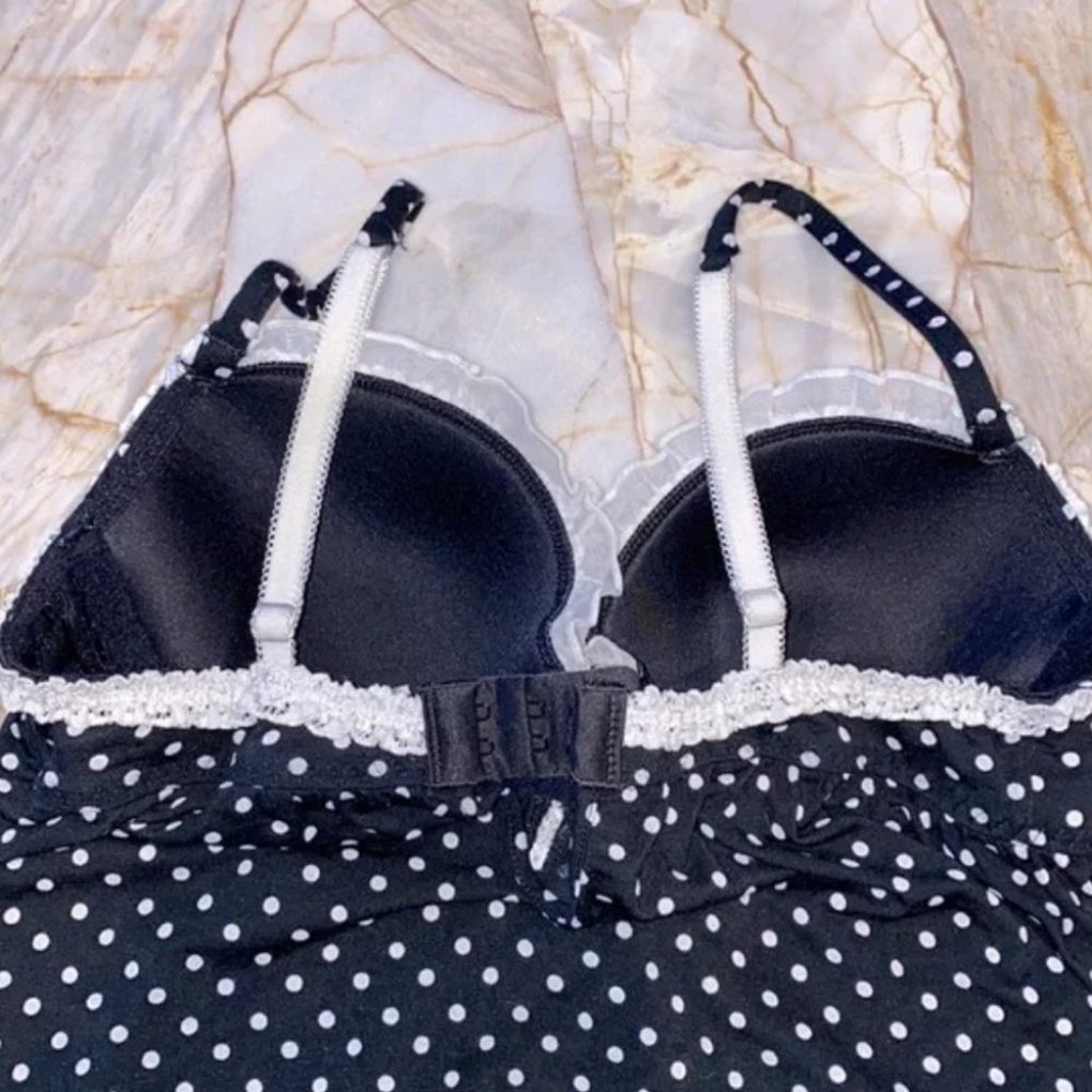 34B RARE Victoria Secret Slip Sleepwear Sleep Color Black / White Polka Dot - Picture 3 of 4